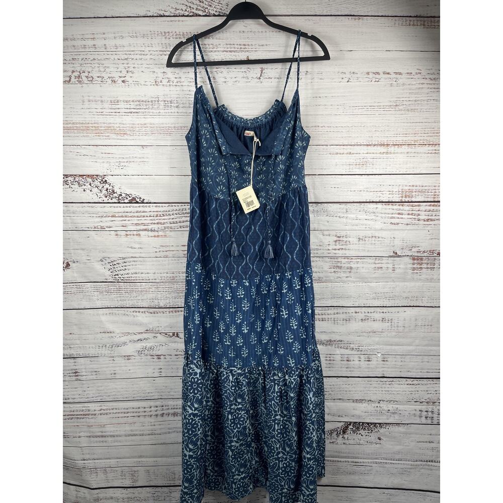 Faherty Sun Chaser Maxi Dress Women's Medium Blue Sunburst Mix Print Pockets